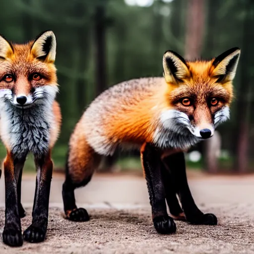 Image similar to a group of fox animals dressed in modern american military soldier uniforms, special ops foxes animals, 8 5 mm f / 1. 4