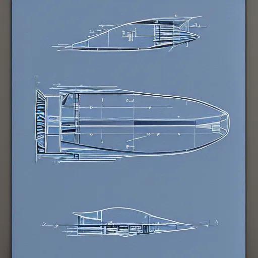 Image similar to blueprint of spaceship, technical drawing on blue paper, centered, studio lighting, 8 k