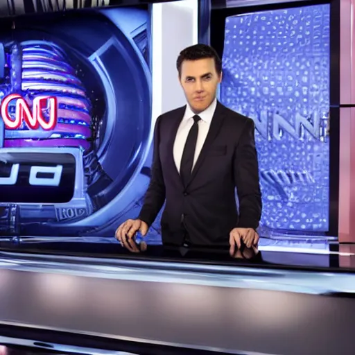 Prompt: the new alien with dapper style hosting on cnn prime time, studio photograph