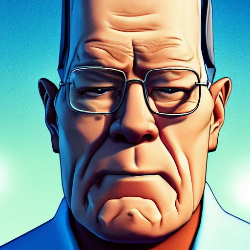 Prompt: Portrait of Hank Hill in Breaking Bad, splash art, movie still, cinematic lighting, dramatic, octane render, long lens, shallow depth of field, bokeh, anamorphic lens flare, 8k, hyper detailed, 35mm film grain