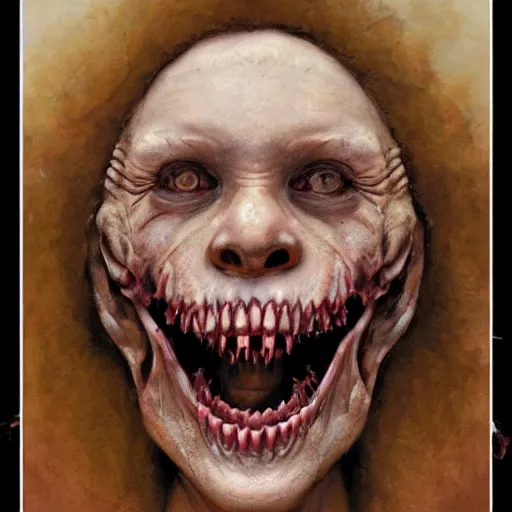 Prompt: a portrait of маргарита симоньян, flesh eating worms, macabre, horror saw teeth, horror rotten teeth, by donato giancola and greg rutkowski and wayne barlow and zdzisław beksinski, realistic face, visible face, digital art, artstation, symmetry