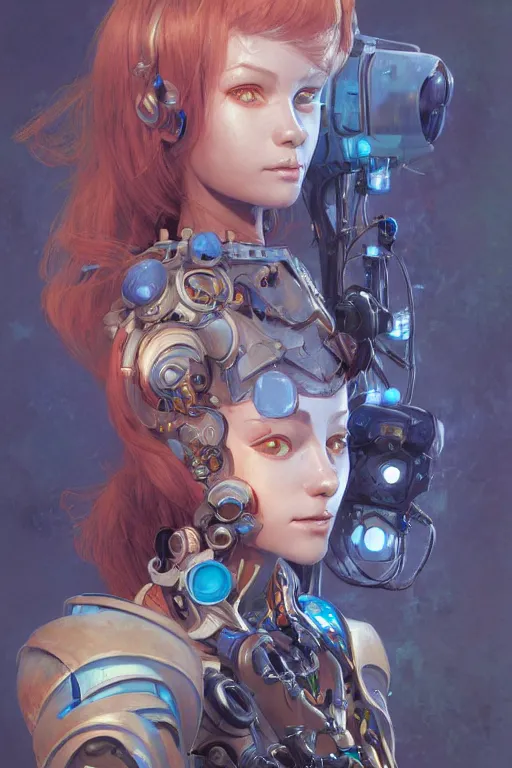 Prompt: portrait of beautiful young blue goblin, cyberpunk, Warhammer, highly detailed, artstation, illustration, art by Gustav Klimt and Range Murata and Ilya Kuvshinov and Sakimichan