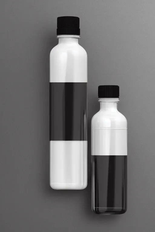 Prompt: concept art of the main ingredient company brand dietary supplement in a transparent modern rounded bottle filled with white liquid, black top, by huang guangjiang, white tones, white background, digital painting, artstation, concept art, smooth, sharp foccus ilustration hq