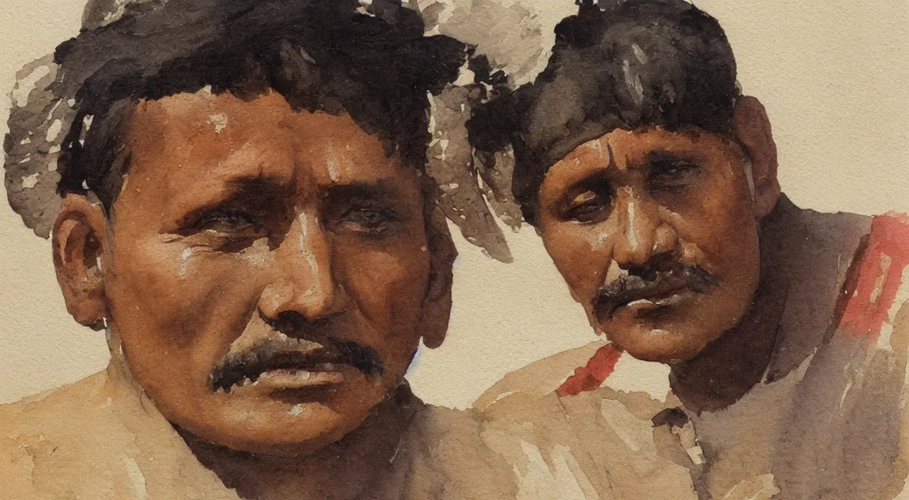 Image similar to close up portrait an indian, watercolor, Winslow Homer