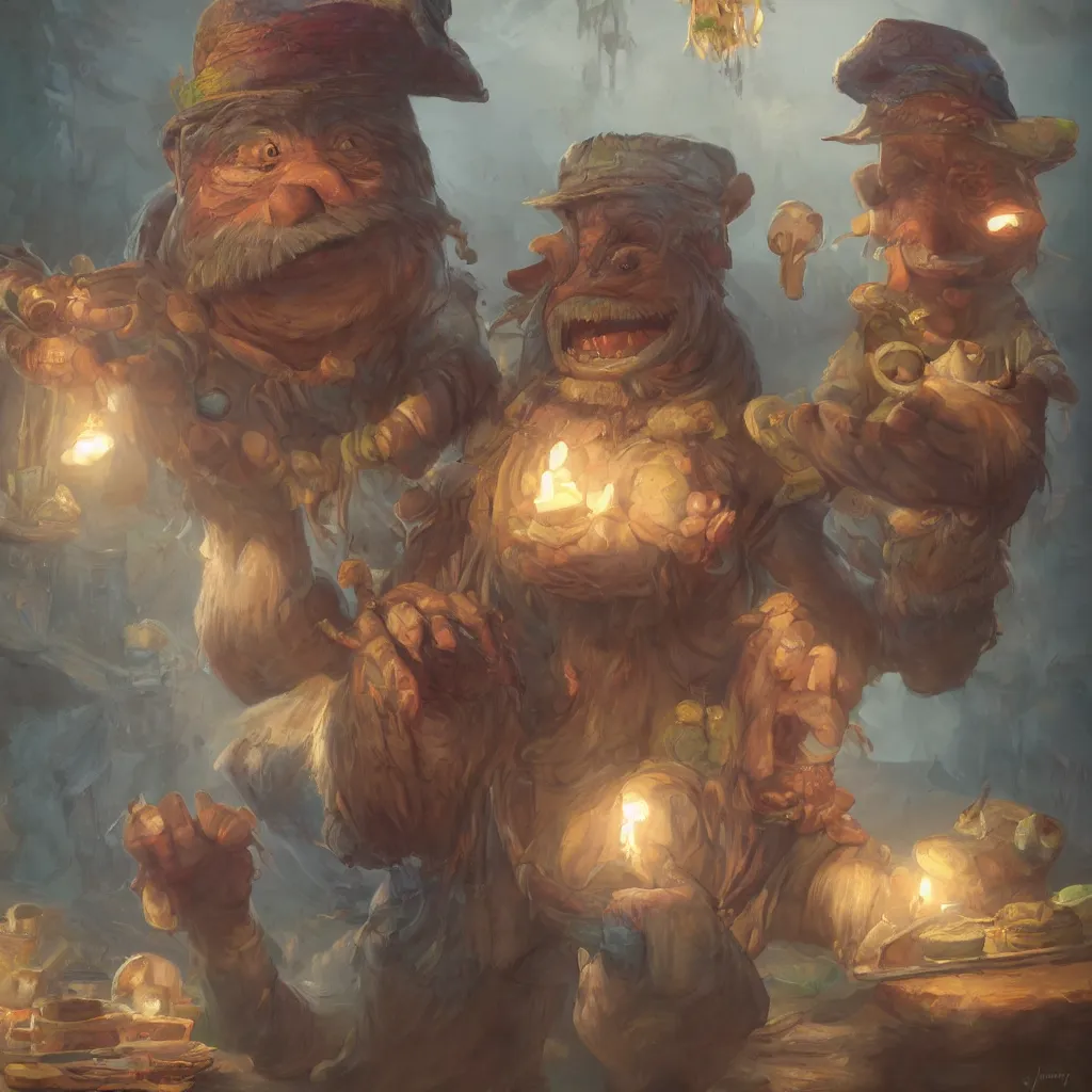 Prompt: a beautiful portrait painting of happy merchant creature by james gurney | unreal engine :. 3