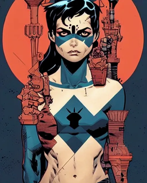 Image similar to mike mignola and sandra chevrier comic cover art, full body cute young lady, symmetrical eyes, bangs, rim lighting, vivid colors