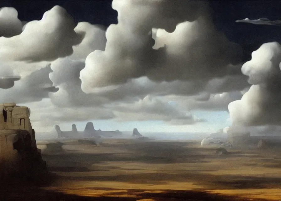 Image similar to a geometric drawing of a landscape of clouds and air of silver painted by greg rutkowski and albert bierstadt, surrealism by dali, very detailed, high resolution