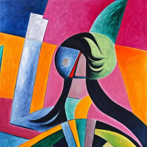 Image similar to woman calls up the ancestors to lead a path to reconciliation, abstract art in the style of cubism and georgia o keefe,