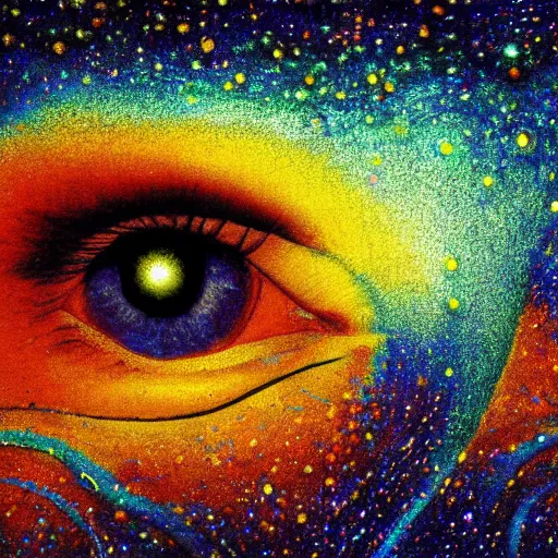 Image similar to psychedelic lush pine forest, outer space, milky way, amber eyes cat eyes designed by arnold bocklin, jules bastien - lepage, tarsila do amaral, wayne barlowe and gustave baumann, cheval michael, trending on artstation, star, sharp focus, colorful refracted sparkles and lines, soft light, 8 k 4 k