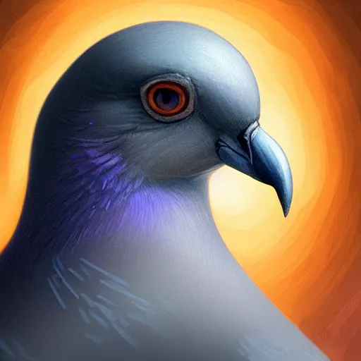 Prompt: close up Portrait of a Pigeon in space, dark fantasy, intricate pigeon, elegant pigeon, highly detailed, digital painting, artstation, concept art, smooth, sharp focus, illustration, art by Sam Youn and Fernanda Suarez and Artem Demura and Alphonse Mucha