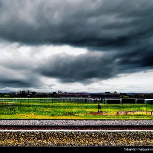 Prompt: train flying through cloudy sky, beautifil composition