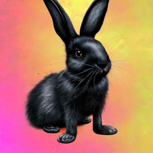 Prompt: fantasy cute black rabbit portrait, colorful background, fantasy art, concept, art, computer art, high detail, 4 k