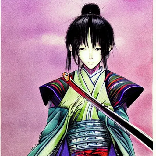 Prompt: anime samurai girl by takehiko inoue, colorful