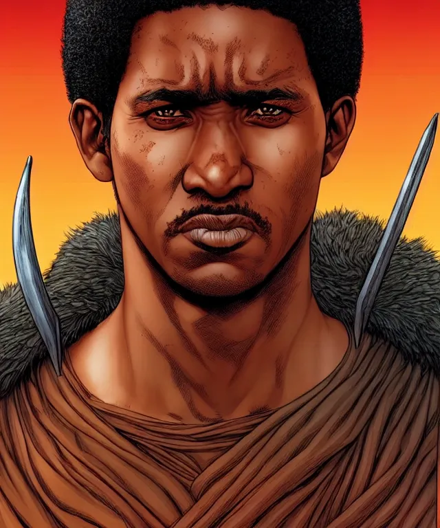 Prompt: a ( fantasy comic ) ( cover art ) portrait of a bedouin warrior who looks like ( young denzel washington ), digital illustration by jenny frison and sana takeda and kentaro miura, fine inking lines, vivid colors, dnd, highly detailed!, hd, 4 k, trending on artstation
