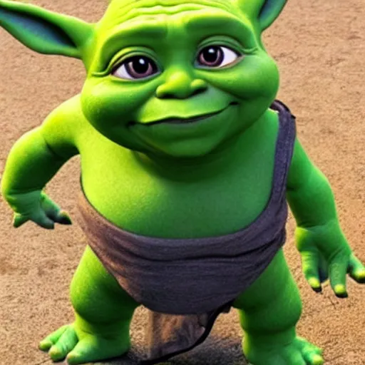 Prompt: Shrek and baby yoda morphed into one character