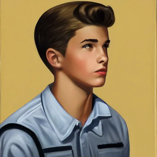 Image similar to 1 9 5 0 s rebel teen male at the local diner, art by wes hempel