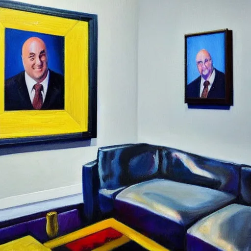 Image similar to kevin o'leary paintings, exposed in museums