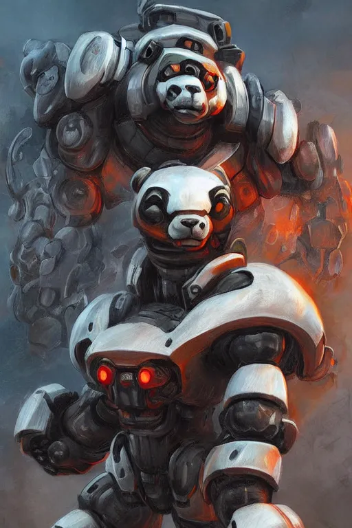 Image similar to a panda mecha in doom, art by oleg bulakh,