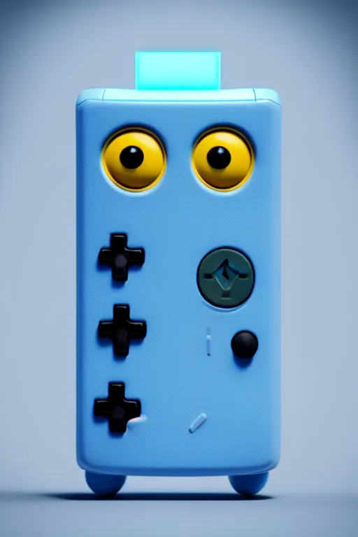 Prompt: A realistic image of an anthropomorphic gameboy BMO from adventure time, Cal-Arts, accurate, octane render, cycles render, unreal engine 4k