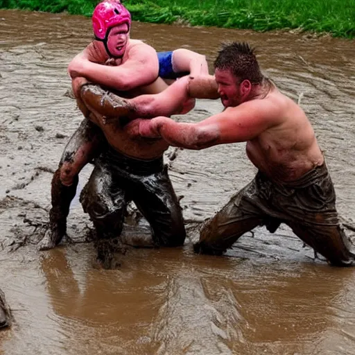 Image similar to 3 drunks fall over mud - wrestling