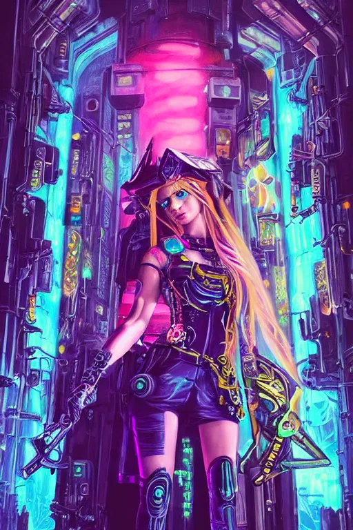 Prompt: Cyberpunk Princess Zelda cosplay, magical, Shadowrun, bright neon highlights, detailed intricate ink illustration, detailed illustration, 35mm nikon, sharp focus, hd, 4k, digital art, overdetailed art, concept art, by greg rutkowski, by Tim Hildebrandt, complementing colors, Trending on artstation, daily deviation, Blade Runner 2049,ultra realistic, cinematic lighting,maximalist