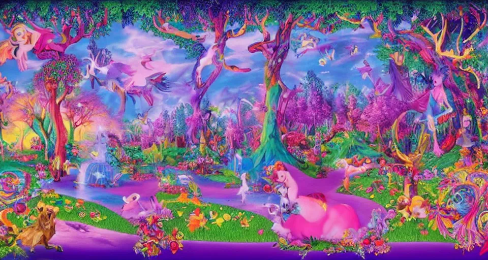 Image similar to Enchanted and magic forest, by Lisa Frank,