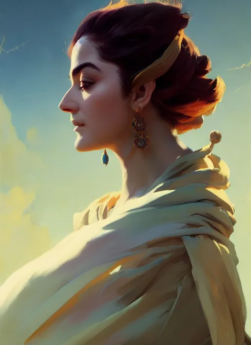 Image similar to side portrait, maya ali, wind sorcerer, gloomhaven, organic painting, hard edges, luminescent, octane render, by greg manchess, huang guangjian, gil elvgren, sachin teng, greg rutkowski, jesper ejsing, rhads, ilya kuvshinov, cushart krenz