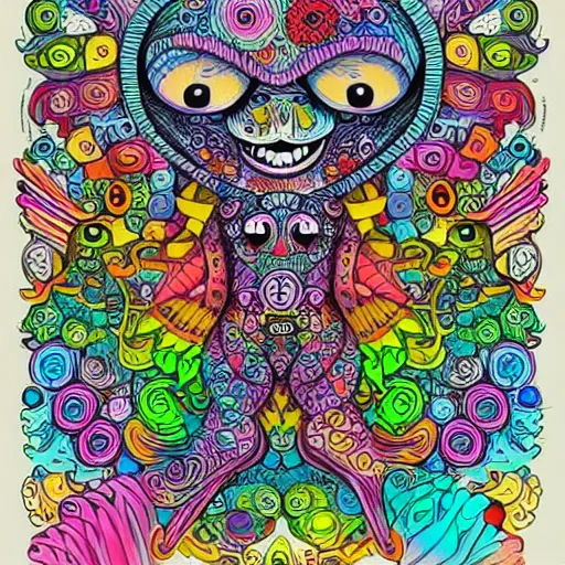 colorful monster doodle art, intricate, kerby rosanes