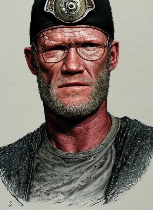 Image similar to portrait of Michael Rooker as Grant (2006), intricate, highly detailed, centered, studio background, digital painting, artstation, concept art, smooth, sharp focus, illustration, artgerm, donato giancola, Joseph Christian Leyendecker, WLOP, Artgerm