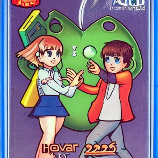 Prompt: the cover for a game boy game titled'heart of the android'