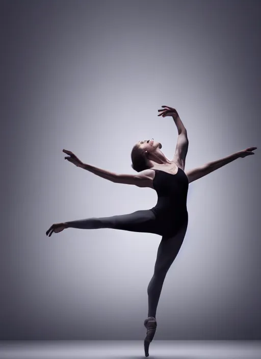 Image similar to a Photorealistic dramatic hyperrealistic render of a beautiful Female dancer by Ken Brower and Deborah Ory of NYC Dance project,Lois Greenfield,Beautiful dynamic dramatic dark moody lighting,shadows,cinematic atmosphere,Octane render,8K