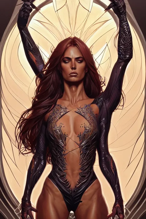 Prompt: symmetry!! intense fanart of 3 / 4 back pose of witchblade as acotar protagonist, ron marz style, intricate, elegant, highly detailed, my rendition, digital painting, artstation, concept art, smooth, sharp focus, illustration, art by artgerm and greg rutkowski and alphonse mucha