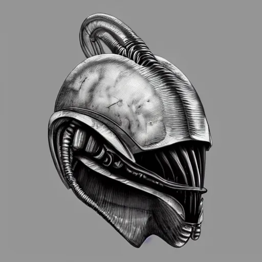 Image similar to “H.r giger xenomorph imperial roman sci fi helmet, digital art”