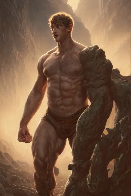 Image similar to portrait of mark zuckerberg as a hulking herculean demon, forest, godlike, full body, fantasy, intricate, elegant, highly detailed, digital painting, artstation, concept art, sharp focus, illustration, art by artgerm and greg rutkowski and alphonse mucha