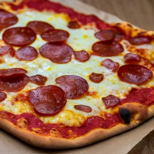 Image similar to a pizza with a single square slice of cheese on it,