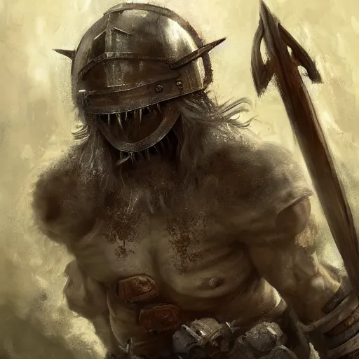Prompt: a barbarian in heavy armor in a dungeon, artstation hall of fame gallery, editors choice, # 1 digital painting of all time, most beautiful image ever created, emotionally evocative, greatest art ever made, lifetime achievement magnum opus masterpiece, the most amazing breathtaking image with the deepest message ever painted, a thing of beauty beyond imagination or words