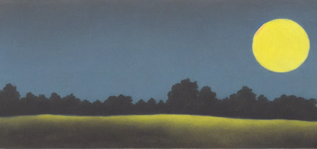 Prompt: tonalist landscape with trees and moon, high contrast, moody, prominent prussian blue and hansa yellow, no frame