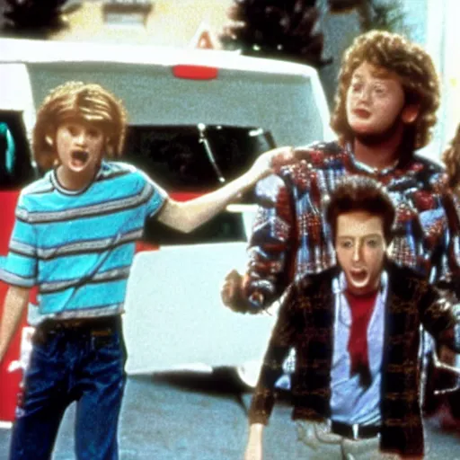 Image similar to a still of from the movie revenge of the nerds crossover with the movie home alone