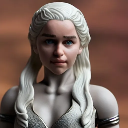 Prompt: daenerys targaryen as a vinyl action figure with no joint articulation with sharp planar edges over the form, product photo