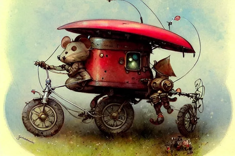 Prompt: adventurer ( ( ( ( ( 1 9 5 0 s retro future robot mouse balloon birthday wagon house. muted colors. ) ) ) ) ) by jean baptiste monge!!!!!!!!!!!!!!!!!!!!!!!!! chrome red