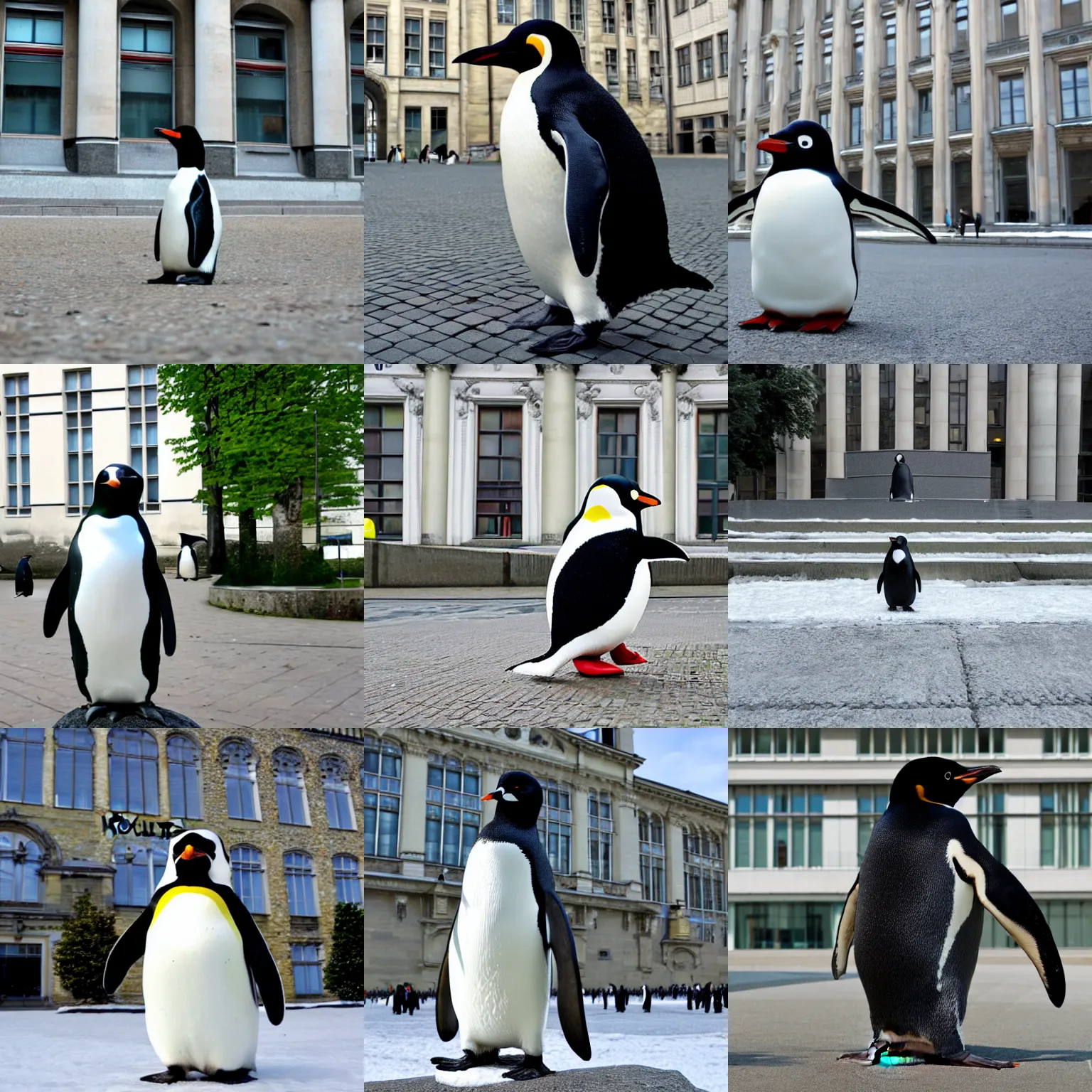 Prompt: A penguin in front of the Technical University of Munich