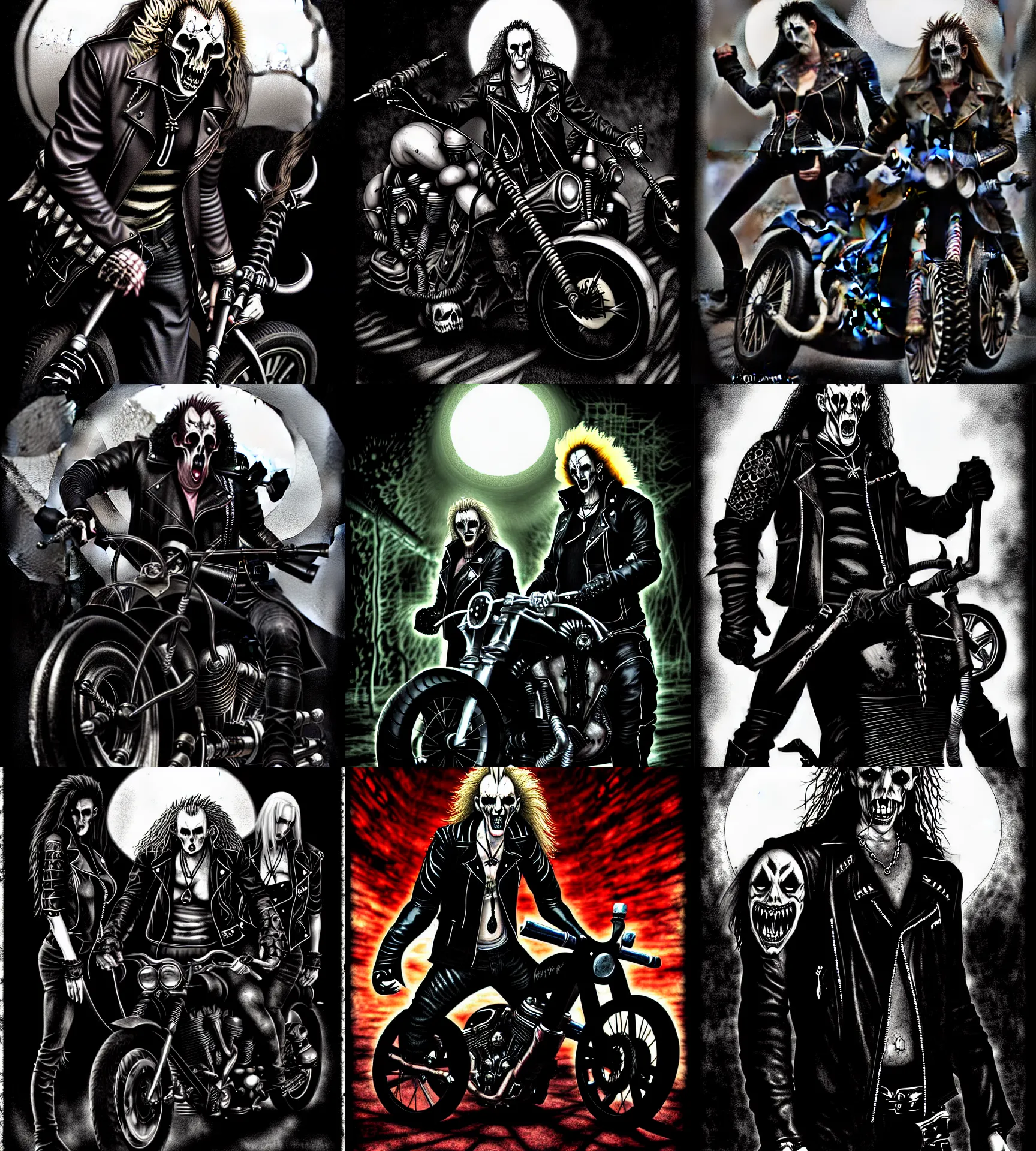 Image similar to photographic / photorealistic version of : biker vampires, gangrel, circle of the crone, illustration from a world of darkness vampire : the requiem source book ( by white wolf )