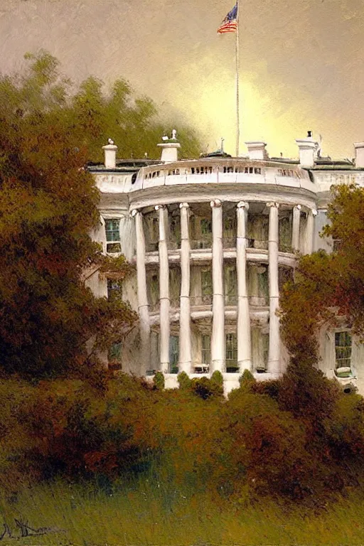 Prompt: White house, painting by Gaston Bussiere, Craig Mullins