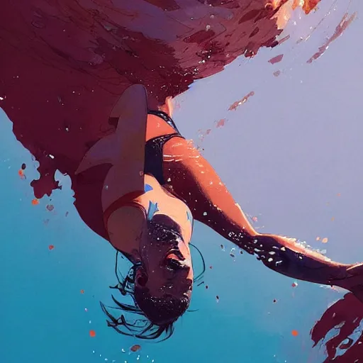 Image similar to a ultradetailed beautiful panting of a woman diving into the ocean, by conrad roset, greg rutkowski and makoto shinkai, trending on artstation