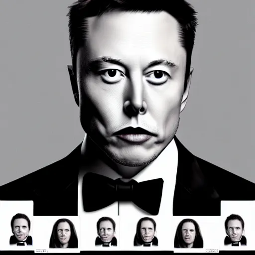 Prompt: 4 k highly detailed portrait face face photography by elon musk wearing a tuxedo and who looks angry and annoyed