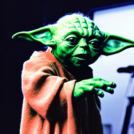 Image similar to Yoda performing on stage at a rap concert