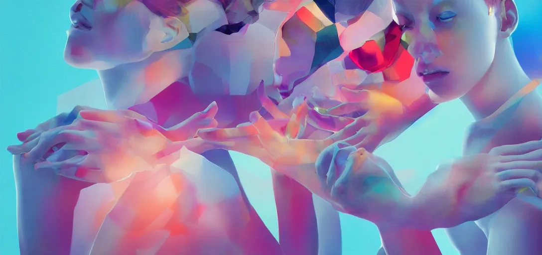 Image similar to xray photoshoot of couple hand holding, colourful vfx art, art by hsiao - ron cheng & james jean - presented as magazine collage style, volumetric light, colourful, sharp, detailed, digital painting, illustration, illustration, magazine collage, highly detailed, intricate detail, unreal engine, octae render