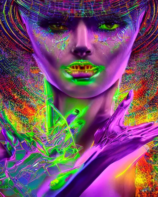 Image similar to a powerful energy psychedelic matrix queen, by alexander fedosav, hyper detailed digital matte painting, concept art, hyperrealism, 1 6 k resolution, cinema 4 d, 8 k resolution, trending on artstation, behance hd, a masterpiece, by stephan martiniere, particles, cel - shaded, power bright neon energy, by david a. hardy,