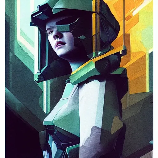 Prompt: Elle Fanning in Halo 2 and ODST picture by Sachin Teng, asymmetrical, dark vibes, Realistic Painting , Organic painting, Matte Painting, geometric shapes, hard edges, graffiti, street art:2 by Sachin Teng:4