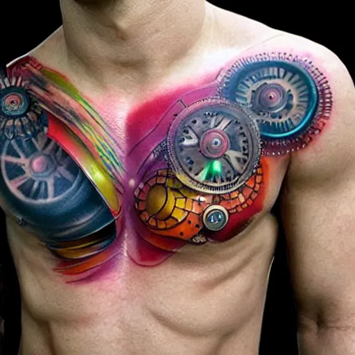 Shoulder Fantasy Robot Tattoo by Matt Cooley